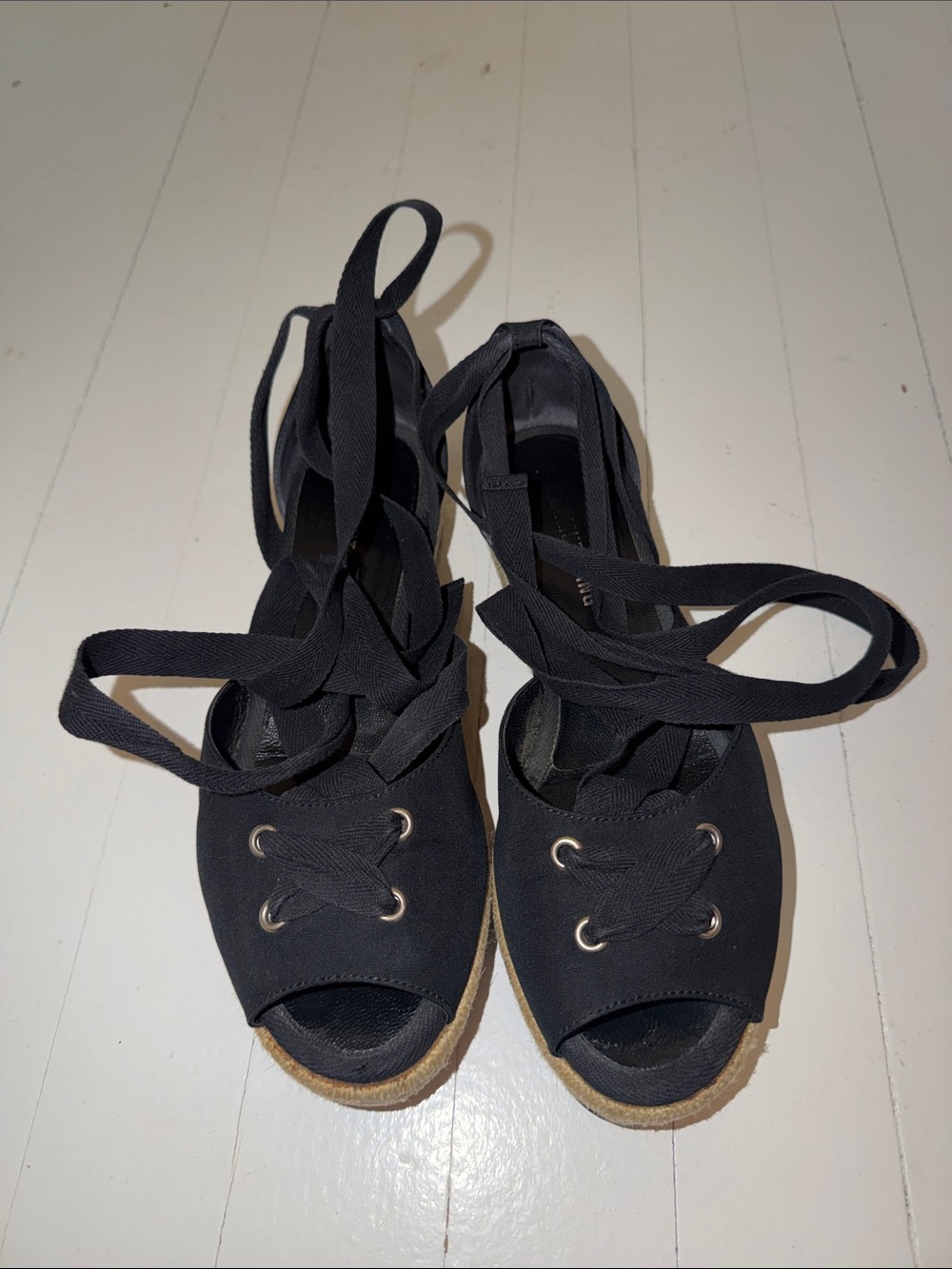 Helmut Lang Black Espadrille Lace-Up Wedge Sandals
